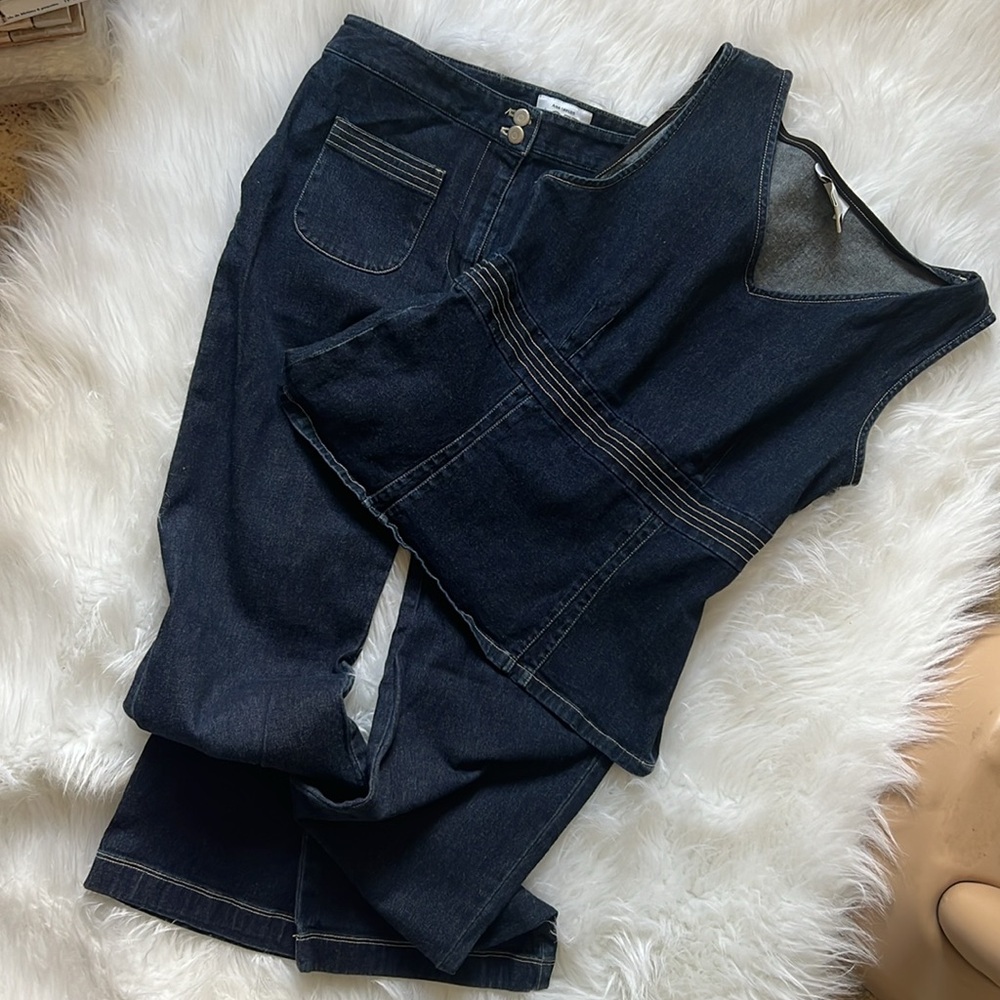Ann Taylor Dark Denim w/Beige Stitching Jeans & Matching Sleeveless Top Sz 4
